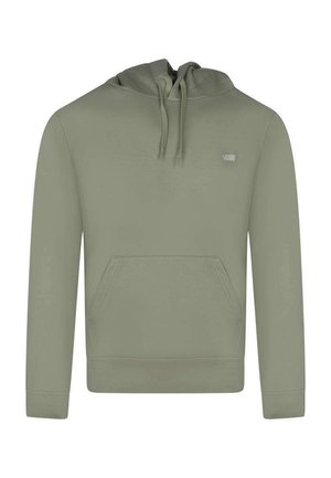 Sudadera con capucha de color verde oliva claro, bolsillo frontal, capucha con cordón, puños acanalados y pequeño logo de Vans en el lado izquierdo del pecho.