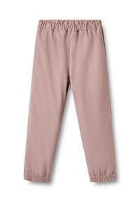 Helle rosa Leggings mit elastischem Bund, gerafften Bündchen und glatter Textur. Keine sichtbaren Muster oder Hardwaredetails.