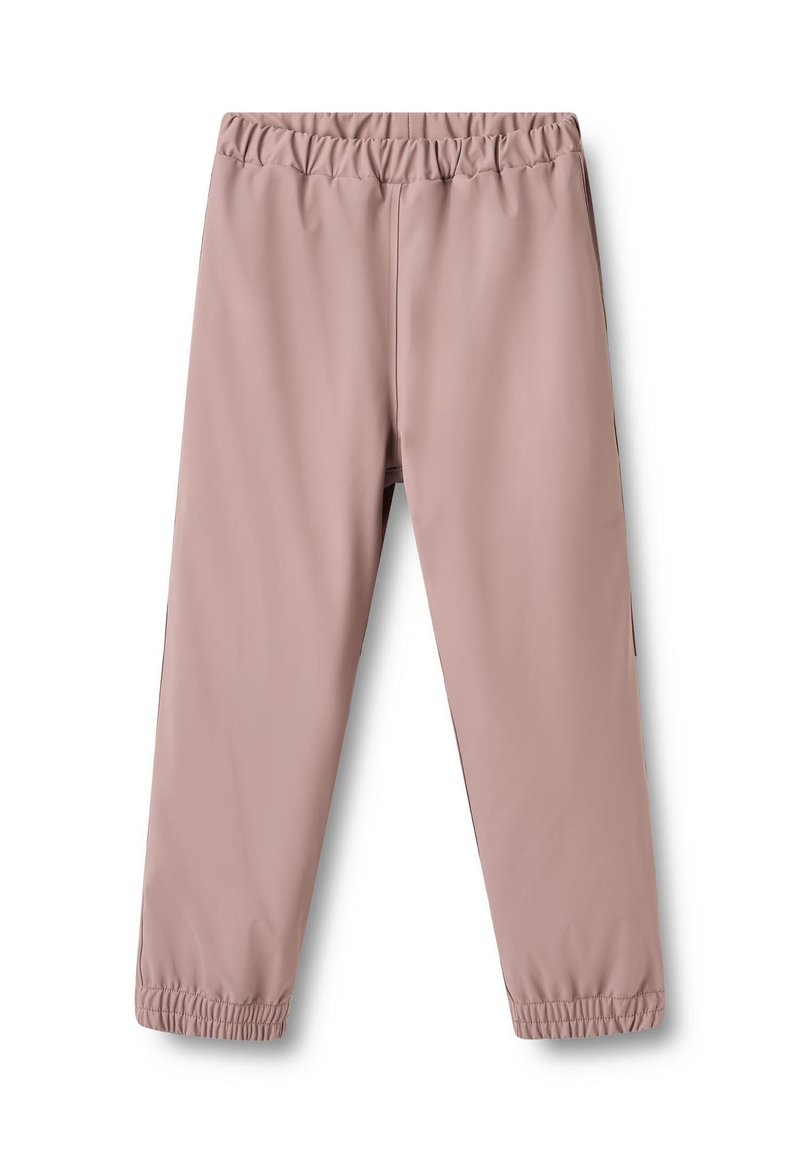 Helle rosa Leggings mit elastischem Bund, gerafften Bündchen und glatter Textur. Keine sichtbaren Muster oder Hardwaredetails.