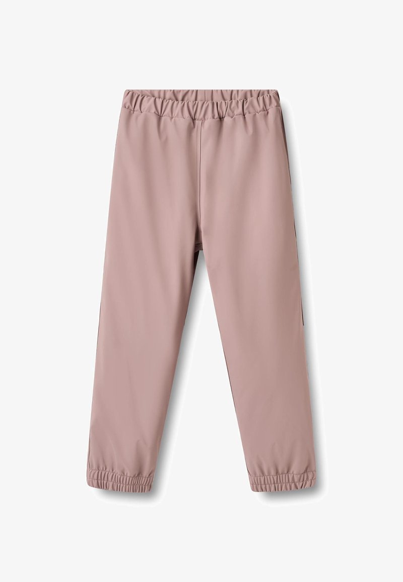 Helle rosa Leggings mit elastischem Bund, gerafften Bündchen und glatter Textur. Keine sichtbaren Muster oder Hardwaredetails.