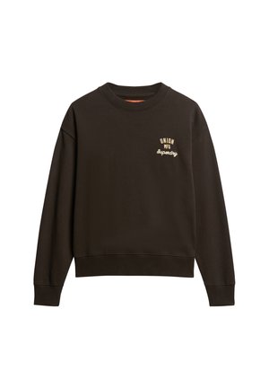 Sweatshirt en coton marron avec un col rond, des manches longues, des poignets et un ourlet côtelés. Présente des broderies crème "UNION MFG" et "Superdry".