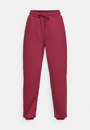 Pantaloni tuta bordeaux con vita regolabile, caviglie fasciate e una trama morbida. Adatti per un abbigliamento casual e per il comfort.