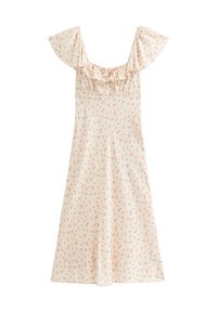 DITSY PRINT SQUARE NECK FRILL TRIM MIDI - Vestido informal - off white