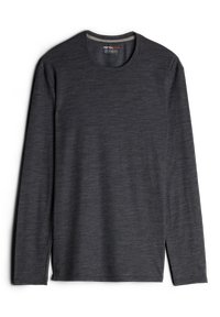 Tmavě šedé tričko s dlouhým rukávem vyrobené z hladkého materiálu. Má zaoblený výstřih, jemnou texturu a boční rozparky na lemu.