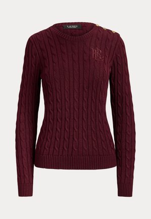 Lauren Ralph Lauren, BUTTON TRIM CABLE KNIT SWEATER - Svetrík - dark garnet