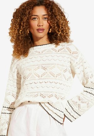 Love & Roses CROCHET CONTRAST STITCH FLUTE - Striktrøje - ivory white