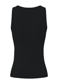 Černý žebrovaný top bez rukávů s přiléhavým střihem, kulatým výstřihem a vyrobený z elastického materiálu pro pohodlí.