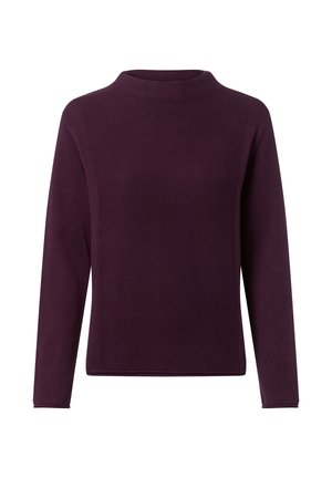 Plum-colored sweater with a high neckline, long sleeves, and a textured knit pattern. Straight cut with a slightly relaxed fit.
