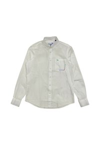 Witte blouse met lange mouwen en een button-down kraag, voorzien van een zak met geborduurde accenten en een klein logo. Katoenen stof, normale pasvorm.