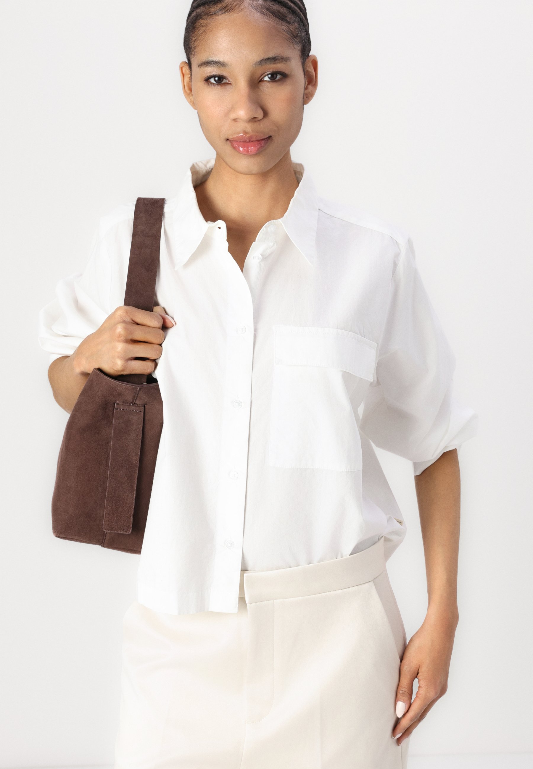 売れ筋商品|||トム テイラー デニム シャツ レディース トップス BOXY SHIRT WITH POCKET - Button-down blouse - mid blue/white Boxy fit denim shirt by Tom Tailor