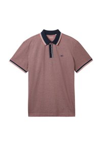 Herres polo skjorte i bordeaux med en marineblå krave. Har stribede detaljer og tre-knaps knaplukning. Fremstillet af blødt, tekstureret stof.