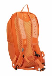 Zaino arancione con schiena in rete testurizzata, spallacci imbottiti, tasche laterali e spallacci regolabili. Logo del marchio visibile. Modello: Speed Lite 17.