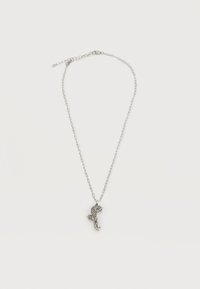 Ασημένιο κολιέ με αλυσίδα και μενταγιόν σε σχήμα τίγρης με λεπτομερείς μαύρες ρίγες, παρουσιάζεται σε απλό λευκό φόντο.