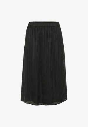 Črna nabrana krila z elastičnim pasom. Narejena iz lahkotnega blaga, s širino do kolen in teksturo vertikalnih črt.