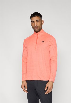 TEXTURED 1/2 ZIP - Pikkade varrukatega topp - red/black