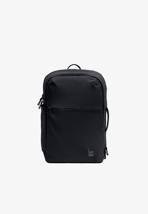 Sort rektangulær rygsæk med frontlynlåslomme, sidelomme, topstrop og lille "GOT BAG" logo i nederste højre hjørne.