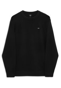 Felpa nera con collo rotondo, realizzata in cotone, con polsini e orlo a costine, e un piccolo logo bianco sul petto. Design semplice e privo di ornamenti.