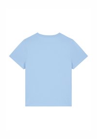 Hemd met korte mouwen in lichtblauw, gemaakt van zachte katoen, heeft een ronde hals en een eenvoudig, onversierd ontwerp. Achteraanzicht weergegeven.