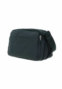 Borsa a tracolla verde scuro realizzata in tessuto testurizzato. Forma rettangolare con un compartimento principale con zip e tracolla regolabile.