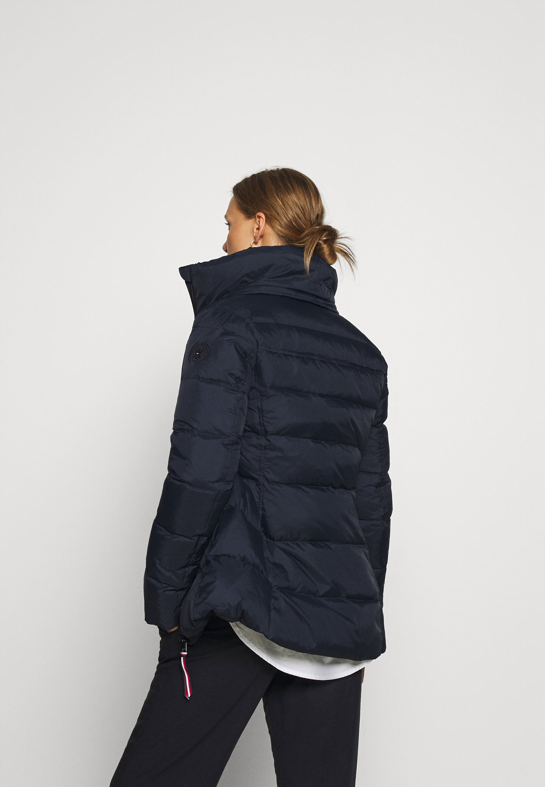 tommy hilfiger blue global stripe maxi down coat