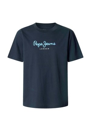 Men's navy blue cotton t-shirt with short sleeves, featuring a light blue logo "Pepe Jeans LONDON" on the front.