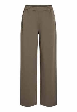 Rjave široke hlače z elastičnim pasom, brez vidnih žepov ali vzorcev, prikazane na preprostem belem ozadju.