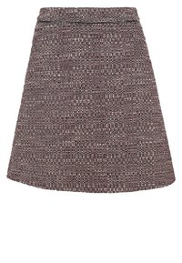 Rozšířená sukně vyrobená z texturované látky v odstínech burgundy a růžové, s pevným pasem a minimalistickým designem.