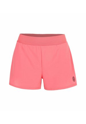 Felroze sportshorts met een brede, getextureerde tailleband en een klein zwart rond logo op het linkeronderbeen.