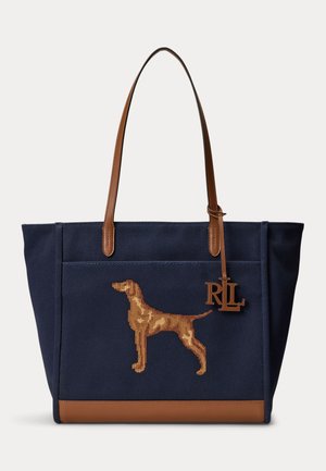 Lauren Ralph Lauren, DOG-EMBROIDERED LARGE CAMERYN TOTE BAG - Shopping Bag - lauren navy/brown