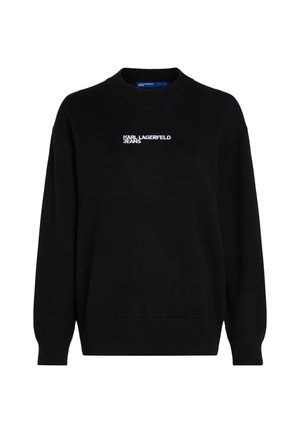 Sweatshirt nero con collo a giro, polsini e orlo a costine. Presenta il logo ricamato bianco "KARL LAGERFELD JEANS" sul petto.
