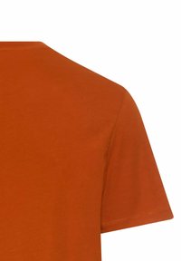Kortærmet T-shirt i orange bomuld, rund halsudskæring, glat tekstur, med et enkelt og rent design, og uden synlige mønstre eller accenter.