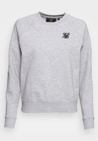 Grijze sweatshirt met een ronde hals, raglanmouwen en een klein zwart logo op de borst. Gemaakt van een zachte, gestructureerde stof.