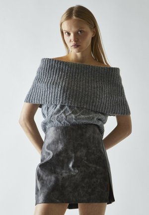 SPLIT - A-snit nederdel - black marble pu