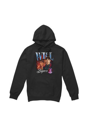 Black hoodie featuring three graphic portraits of a young male character and the text "Will Byers" on the front.