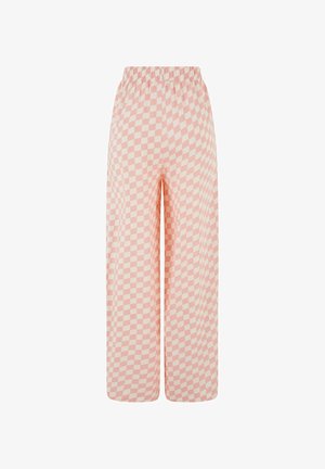 Pantalones de corte holgado con estampado de cuadros en rosa y crema y cintura elástica.