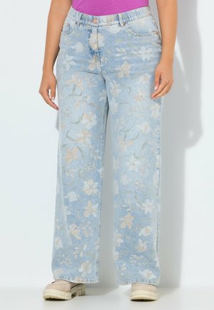 FLORAL WIDE - Straight leg -farkut - light blue