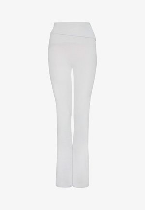 Pantaloni bianchi a palazzo realizzati con un tessuto morbido ed elastico. Vita ampia con un design incrociato, che offre una silhouette aderente in tutto.
