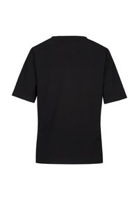 Zwarte t-shirt met korte mouwen, gemaakt van zachte katoen, met een ronde hals en een losse pasvorm zonder zichtbare logo's of patronen.