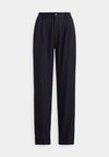 STRIPED PLEATED WOOL-BLEND TWILL PANT - Παντελόνι - navy/cream