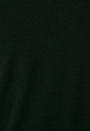 Schwarzer Baumwollstoff mit einer glatten Textur und dezentem Glanz. Das Material wirkt leicht dehnbar und eignet sich gut für den Freizeitlook.