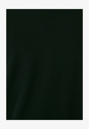 Schwarzer Baumwollstoff mit einer glatten Textur und dezentem Glanz. Das Material wirkt leicht dehnbar und eignet sich gut für den Freizeitlook.