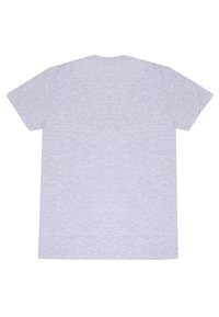 Grå t-shirt med korte ærmer og rund hals, lavet af blødt, let materiale med en meleret struktur. Standard lige pasform.
