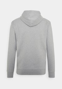 Sweatshirt à capuche gris avec une texture douce, à manches longues et avec des poignets côtelés. Présente un design simple sans logos ni motifs visibles.