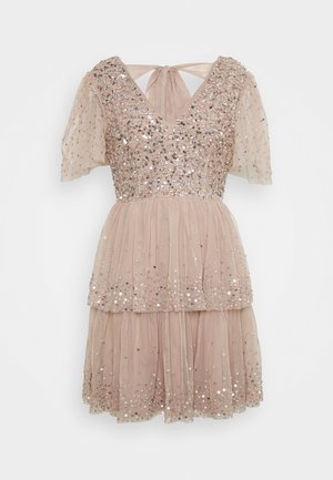 EMBELLISHED TIERED MINI DRESS WITH TIE BACK - Cocktail dress / Party dress - taupe blush