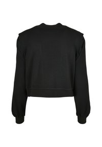 Sweat-shirt court noir à manches longues avec poignets côtelés et ourlet droit, vu de dos sur fond blanc.