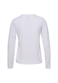 Witte langek mouwen shirt, zachte stof, ronde halslijn, rechte snit, minimalistisch design, geen zichtbare logo's of patronen op de achterkant.