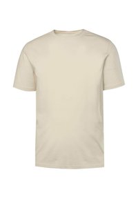 Korte mouwen t-shirt in lichtbeige, gemaakt van katoen, met een ronde halslijn en een eenvoudig, naadloos ontwerp zonder versieringen.