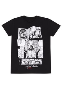 Černé tričko s komiksovými černobílými ilustracemi. Text v japonštině. "Junji Ito Collection" v červené barvě ve spodní části. Měkký bavlněný materiál.