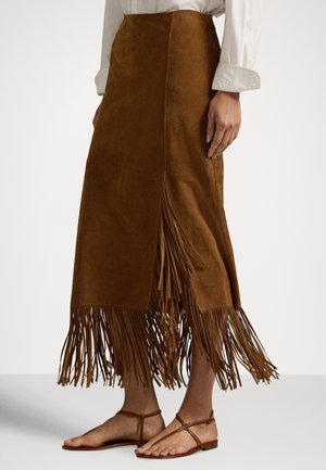 FRINGE SUEDE SKIRT - Jupe longue - clove