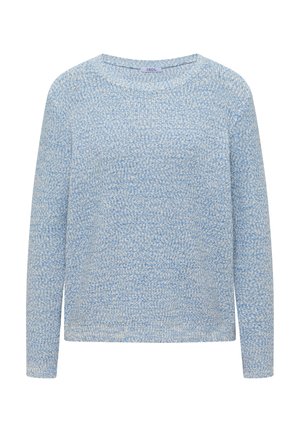 Lichtblauwe en wit gemêleerde gebreide trui met lange mouwen en een ronde hals, met het label "Cecil" aan de binnenkant van de kraag.